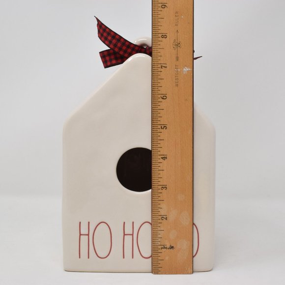 Rae Dunn Ho Ho Ho Birdhouse Ribbon Tag New Square Christmas Holiday White Red - Picture 7 of 11
